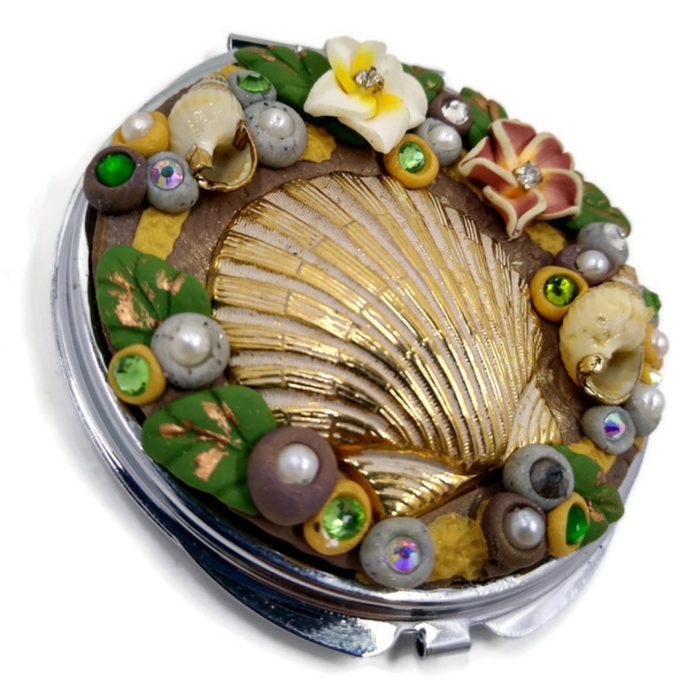 Seashell Floral Garden Compact Mirror Cosmetic